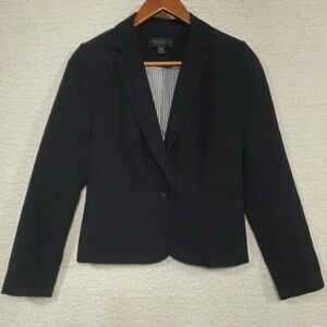 Worthington Blazer Women PS Petite Black One Button Collared Long Sleeve Lined